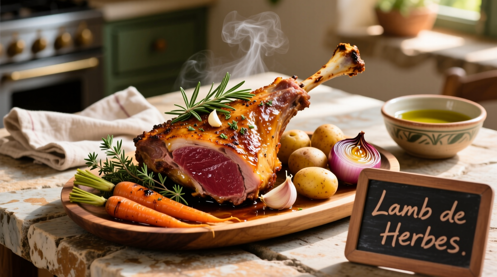 Perfectly roasted lamb with herbs and vegetables