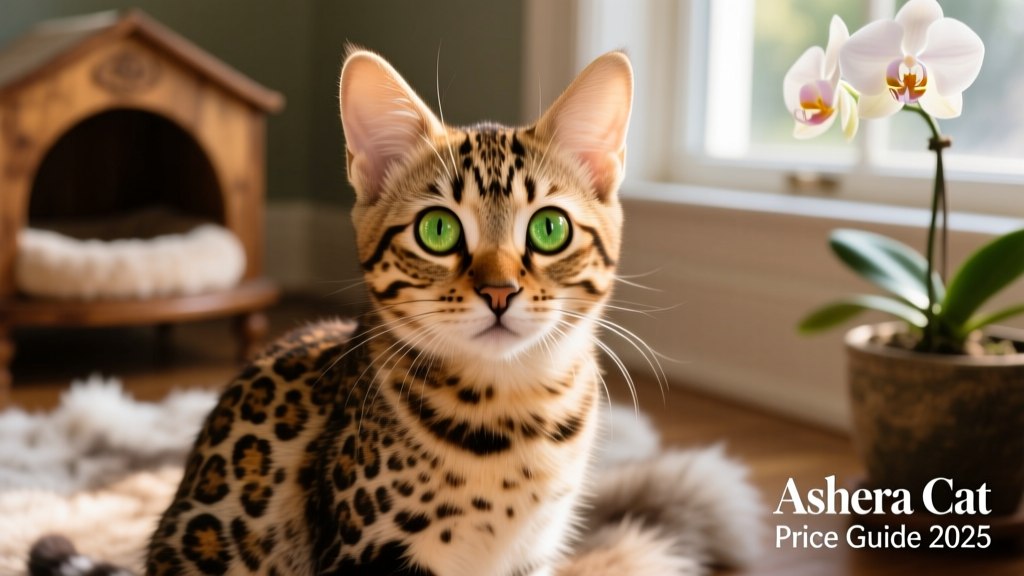 Close-up of an Ashera kitten’s distinctive spotted coat and large, expressive eyes