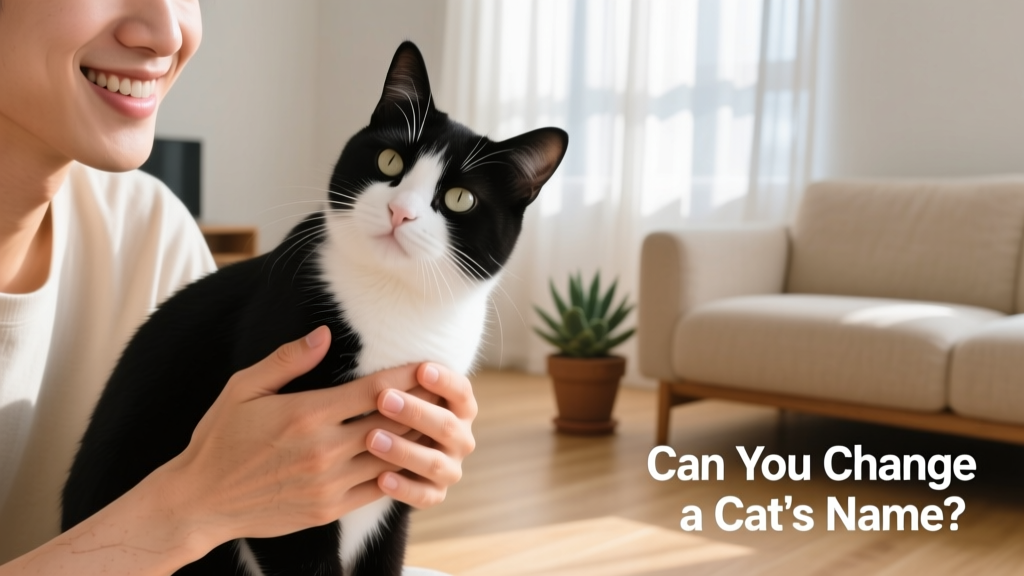 Two hands gently holding a calm black-and-white tuxedo cat while smiling warmly