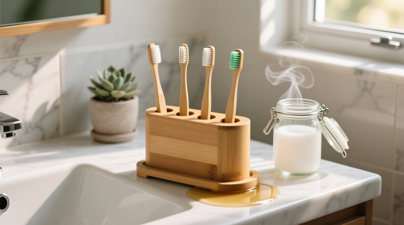 eco friendly bamboo toothbrush holder cleaning