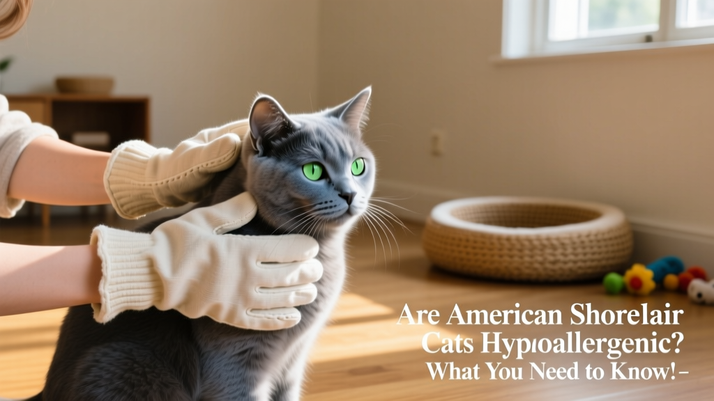 Person gently petting an American Shorthair while wearing light cotton gloves, illustrating cautious interaction