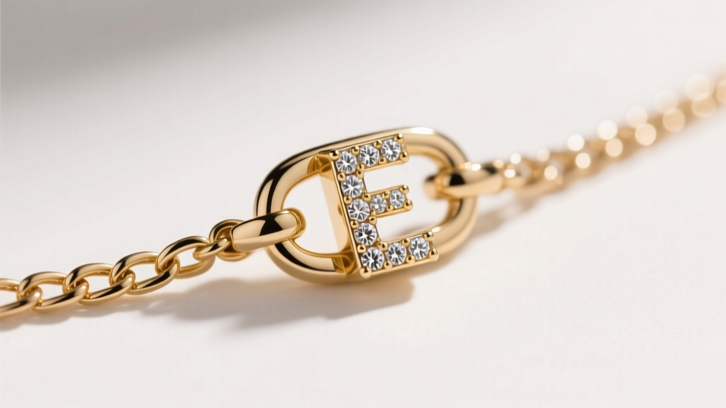 Close-up of a secure lobster clasp on a 1.2mm 14k gold box chain, attached to a delicate diamond initial necklace jump ring