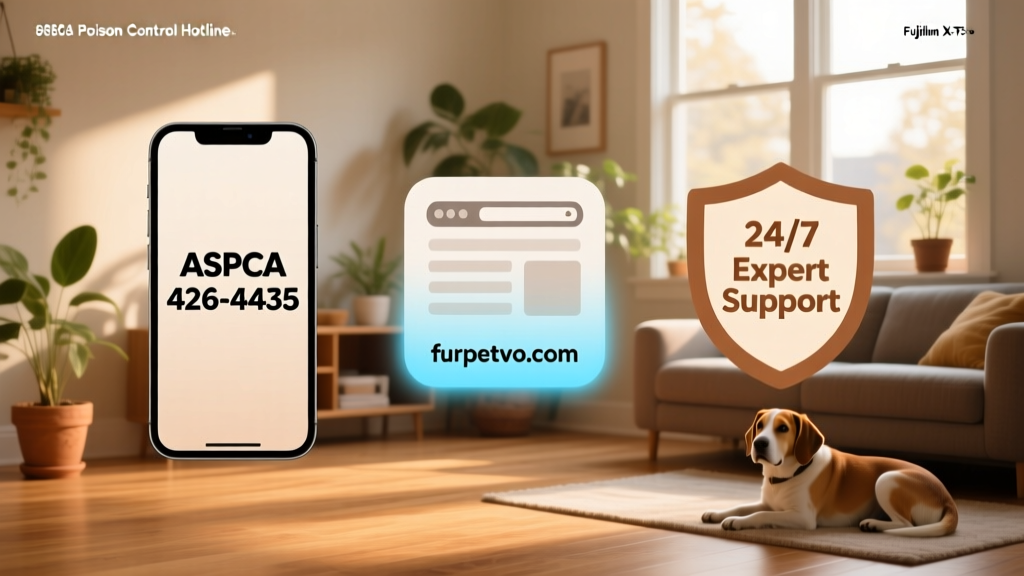 A clean, modern infographic showing three icons: a phone labeled '888-426-4435', a website icon labeled 'furpetvo.com', and a shield icon labeled '24/7 Expert Support'