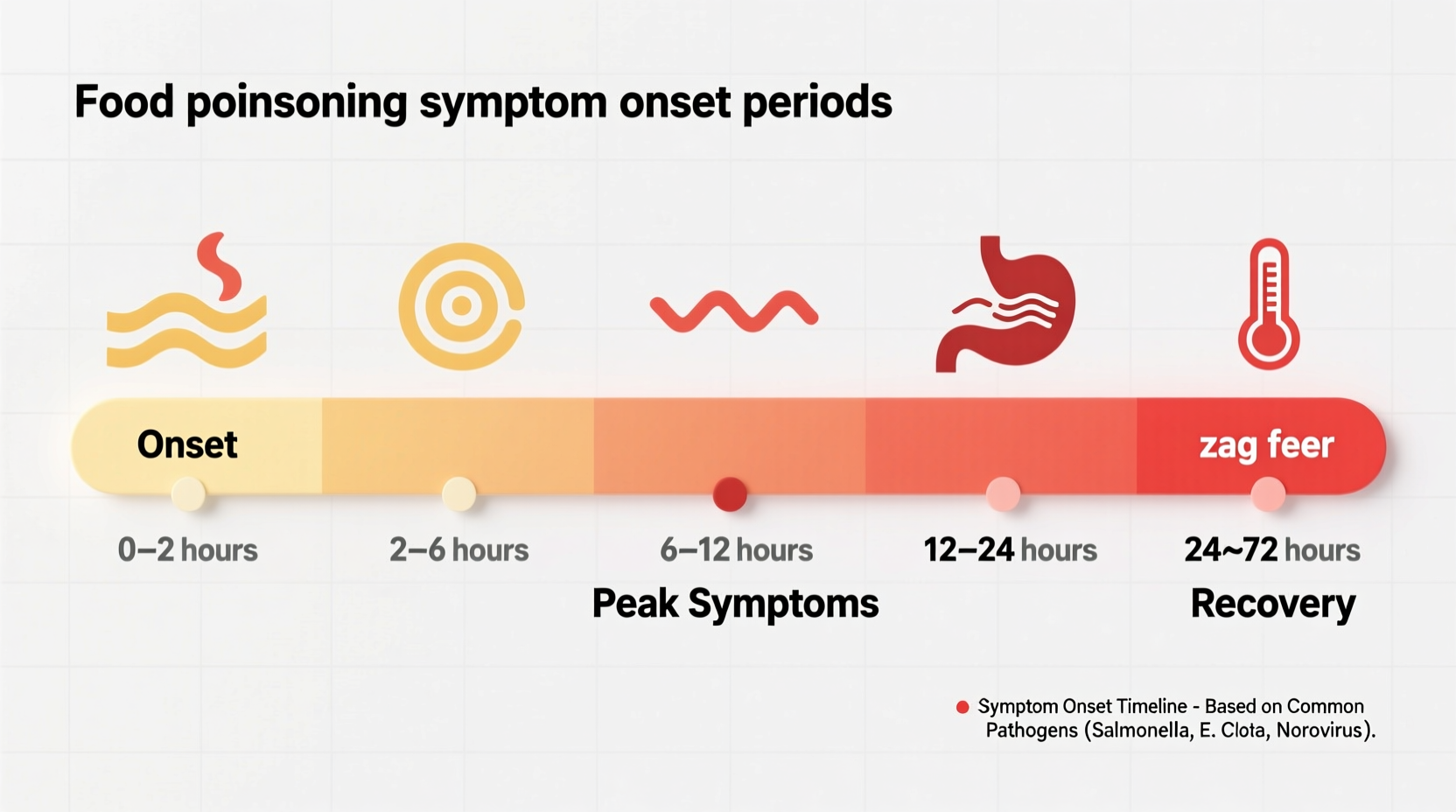 Food poisoning symptoms timeline showing onset periods