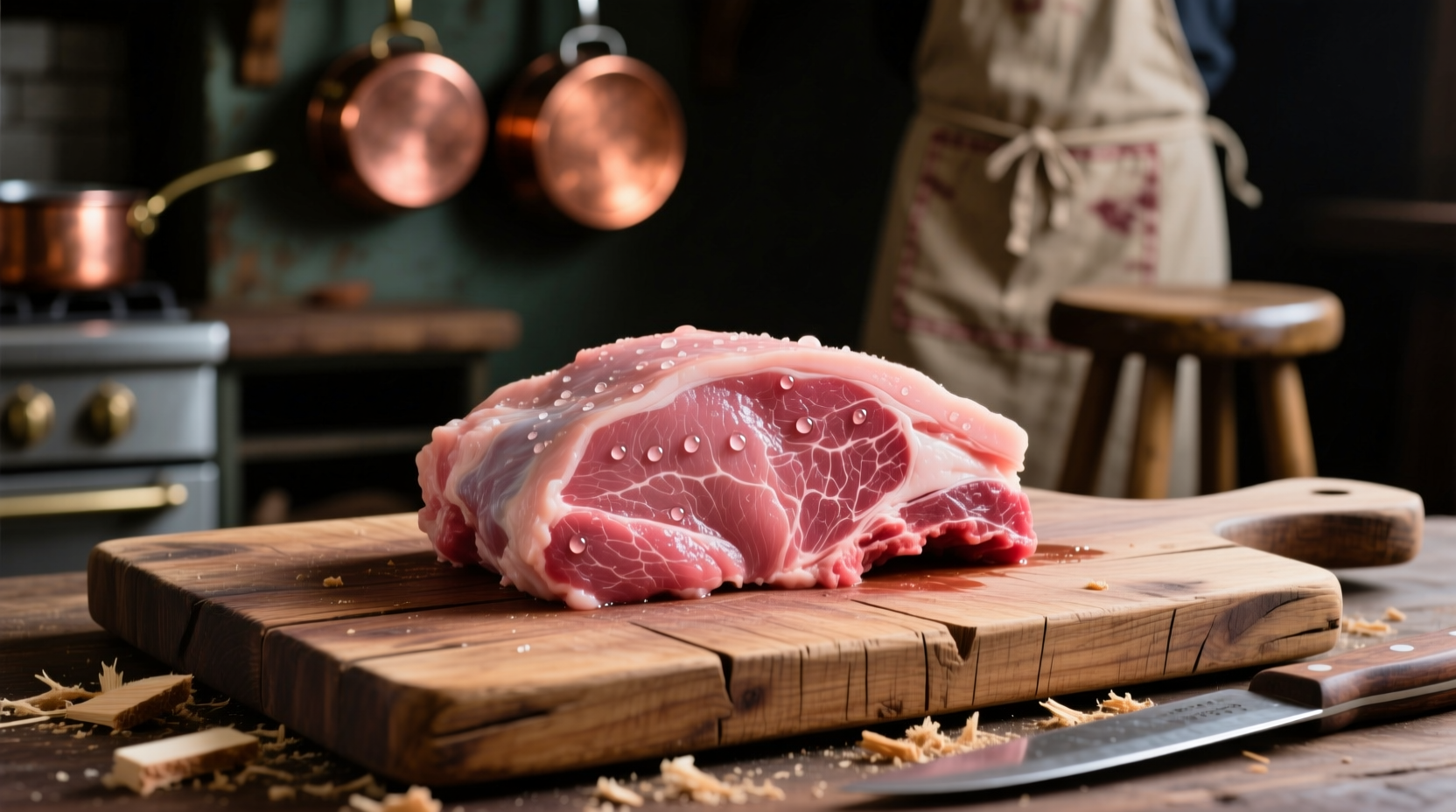 Fresh rabbit meat on wooden cutting board
