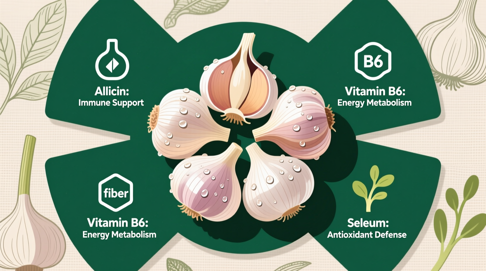 Fresh garlic cloves with nutritional benefits infographic
