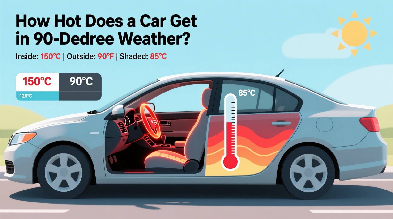 how hot does a car get in 90 degree weather