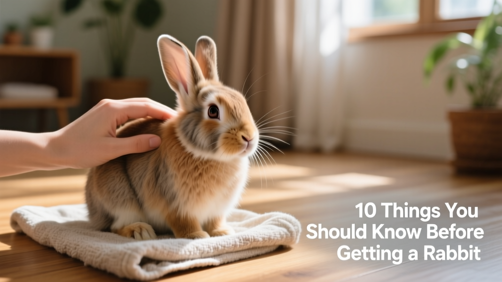A person gently brushing a rabbit’s soft fur while the rabbit sits calmly on a towel