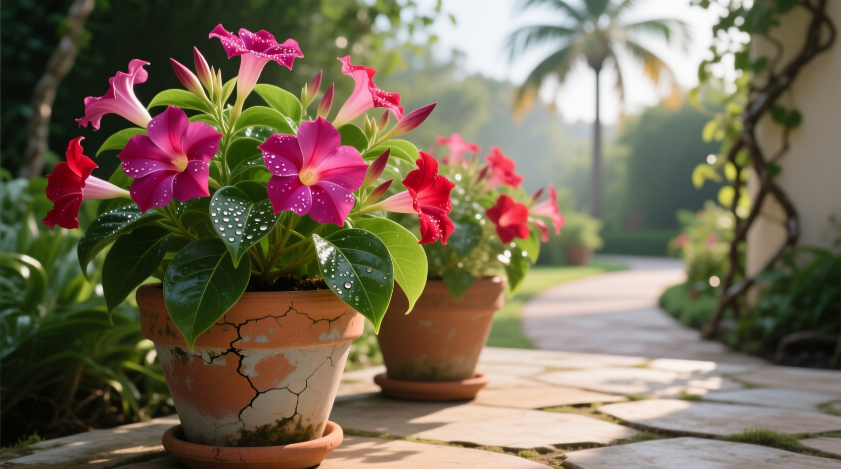 mandevillas in pots