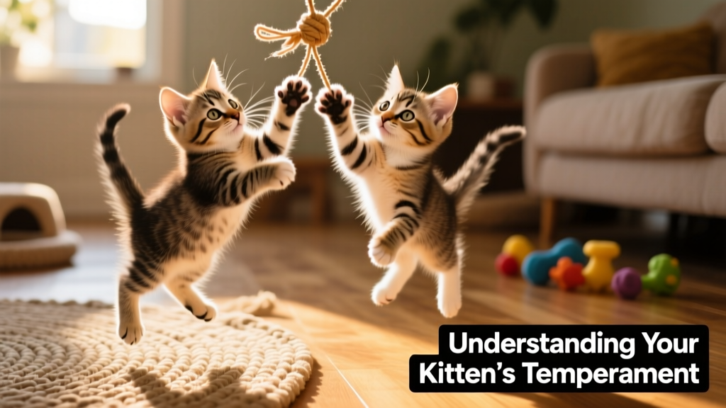 Two energetic kittens mid-play, leaping and batting at a toy string