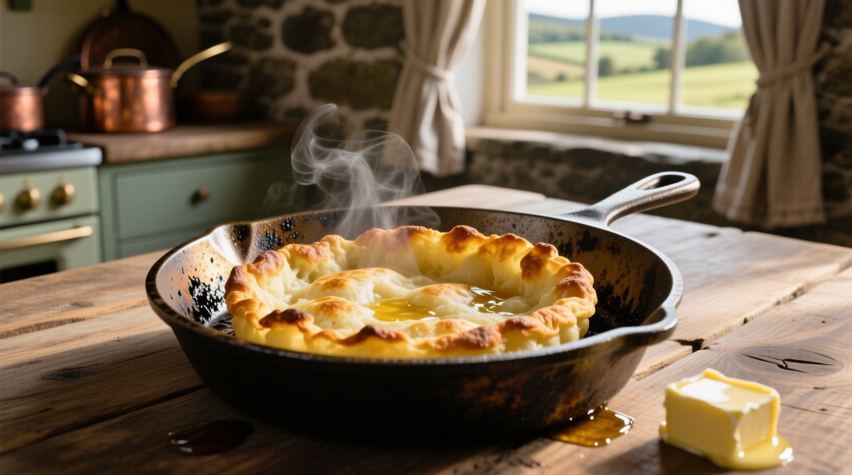 Golden Irish potato farls on cast iron skillet
