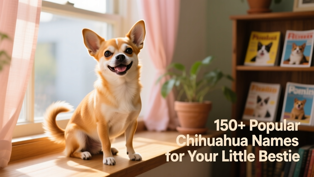 A joyful, alert Chihuahua sitting on a sunlit windowsill, ears perked and tail curled