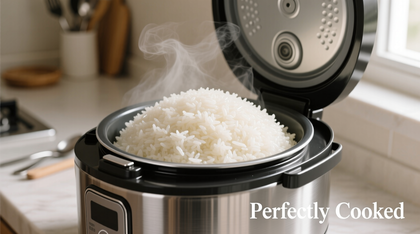 Perfectly cooked white rice in rice cooker