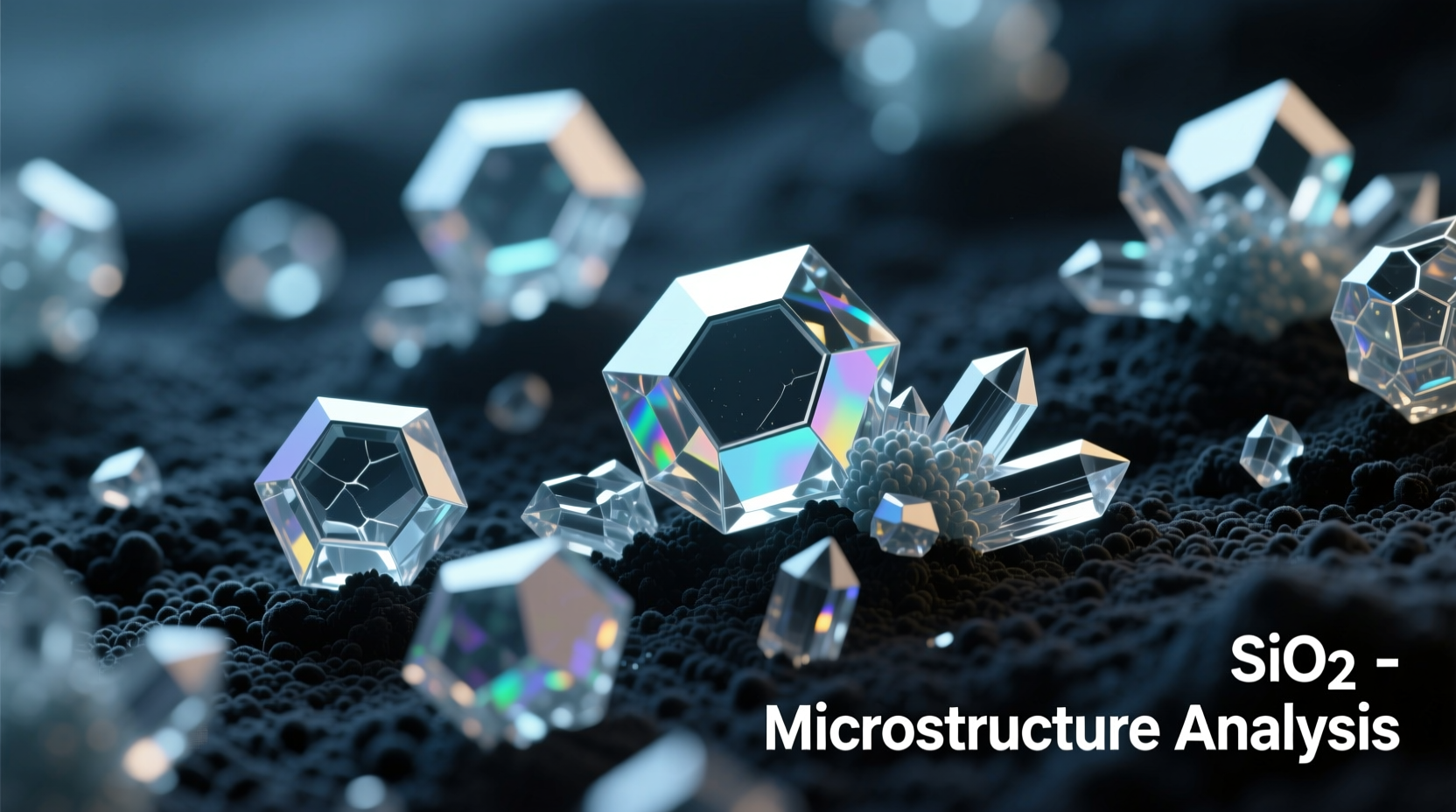 Silicon dioxide powder under microscope