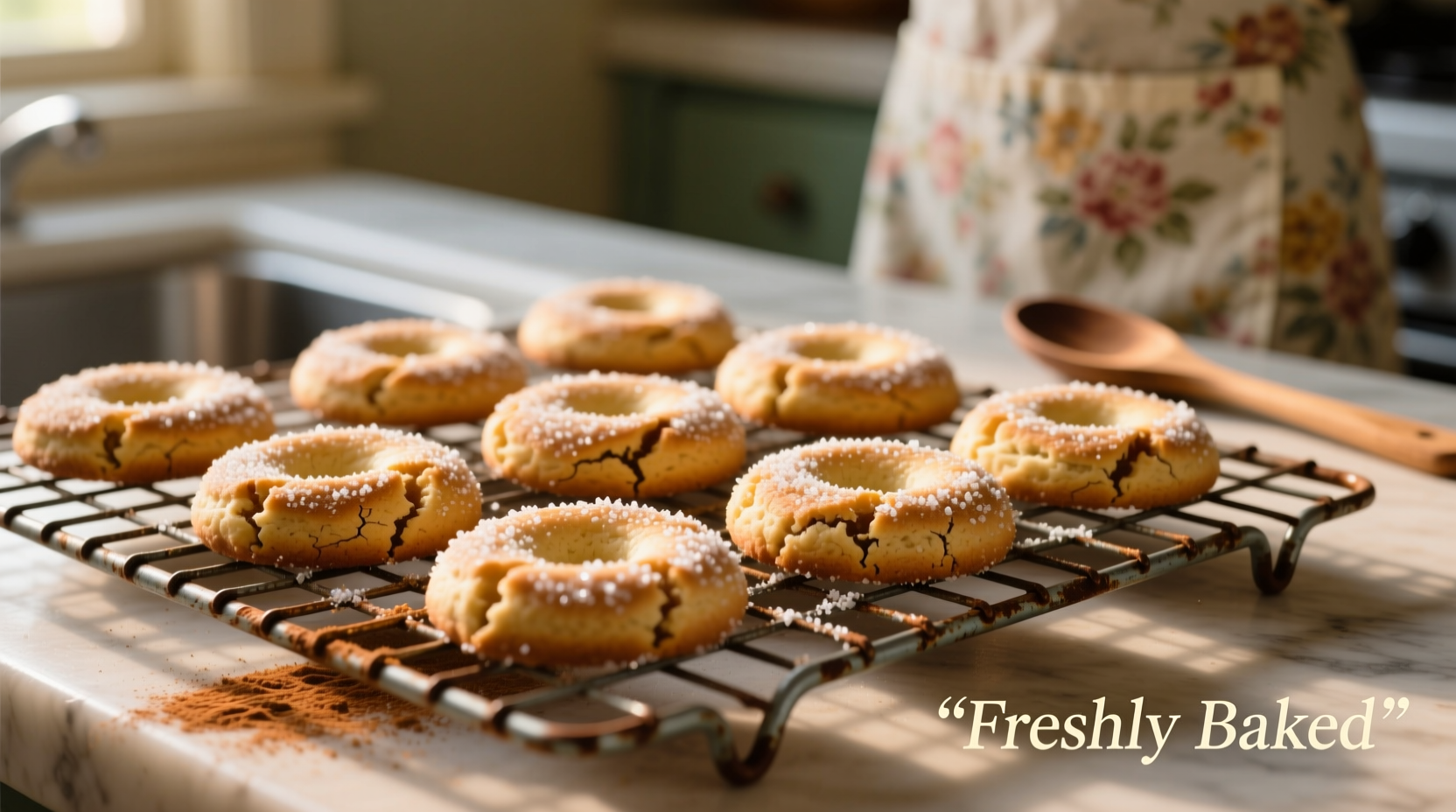 Freshly baked snickerdoodles cooling on wire rack