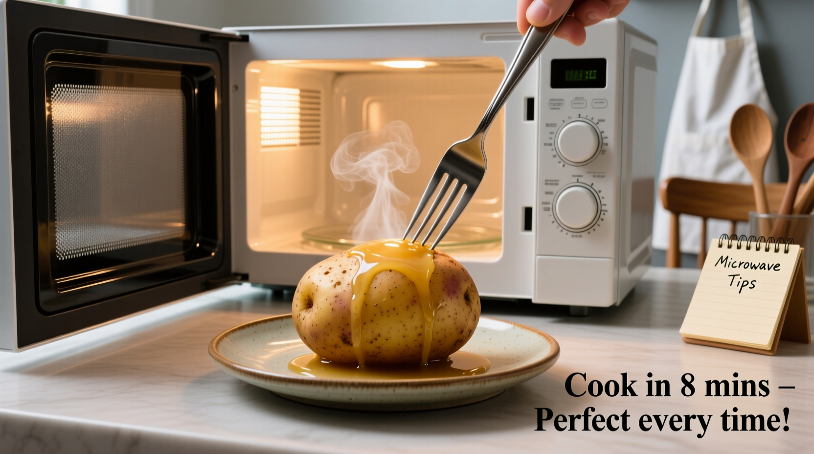 Microwave potato cooking demonstration