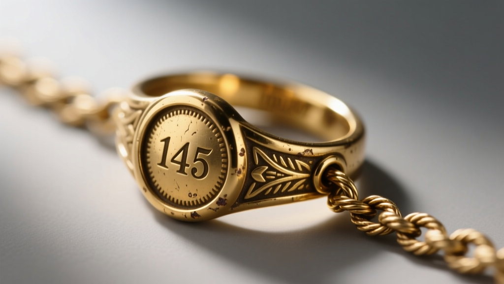 Macro shot of a vintage 14k gold spring ring clasp on a rope chain, showing the 585 purity hallmark and subtle antique patina.