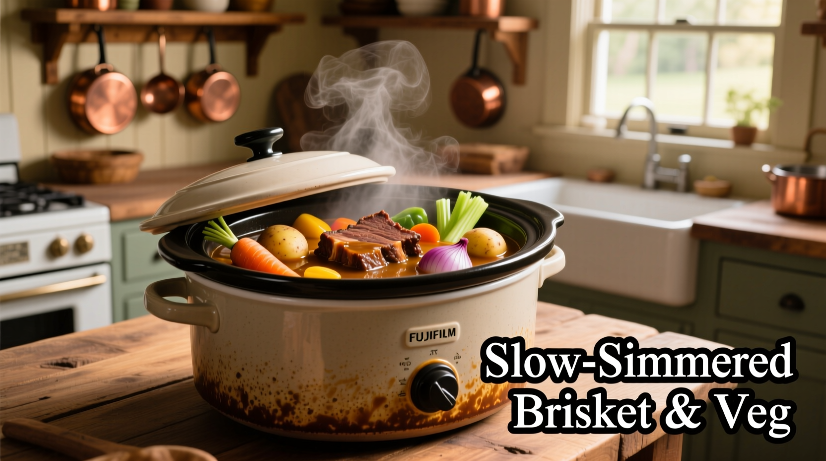 Slow cooker with brisket and vegetables