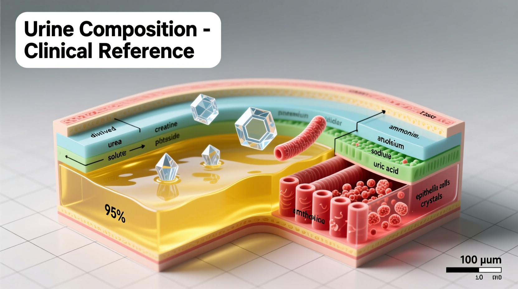 Medical illustration showing urine composition