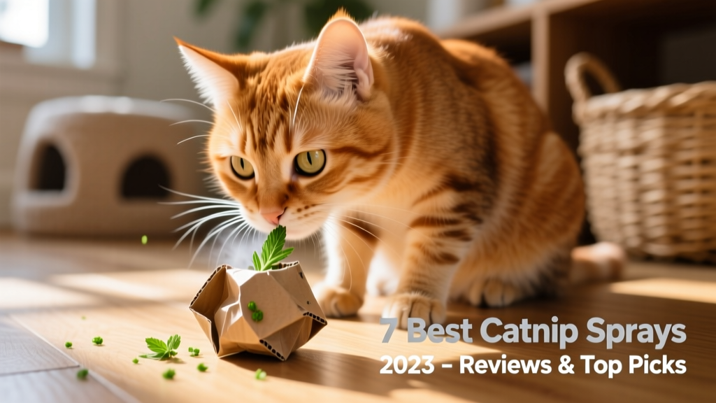 Close-up of a curious cat sniffing a toy lightly misted with catnip spray