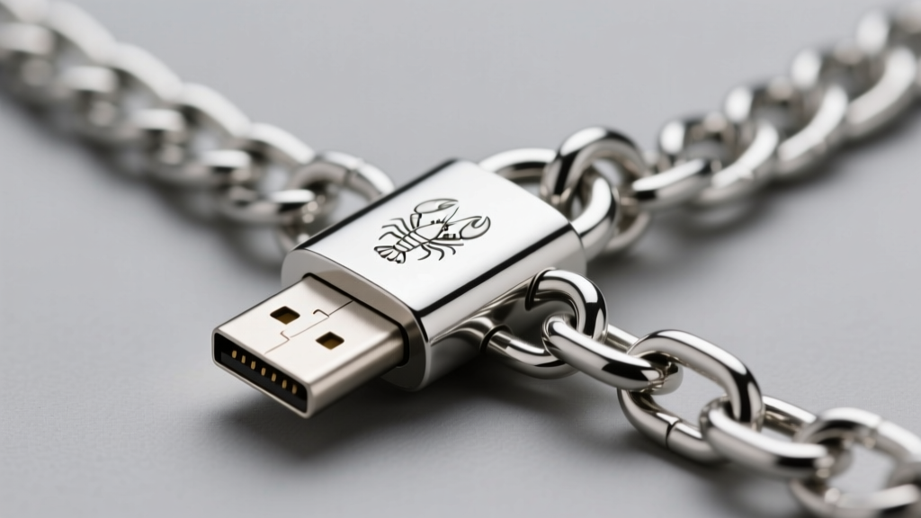 Macro shot of a 925 sterling silver Invisawear chain link showing the micro-USB charging port integrated into the lobster clasp.