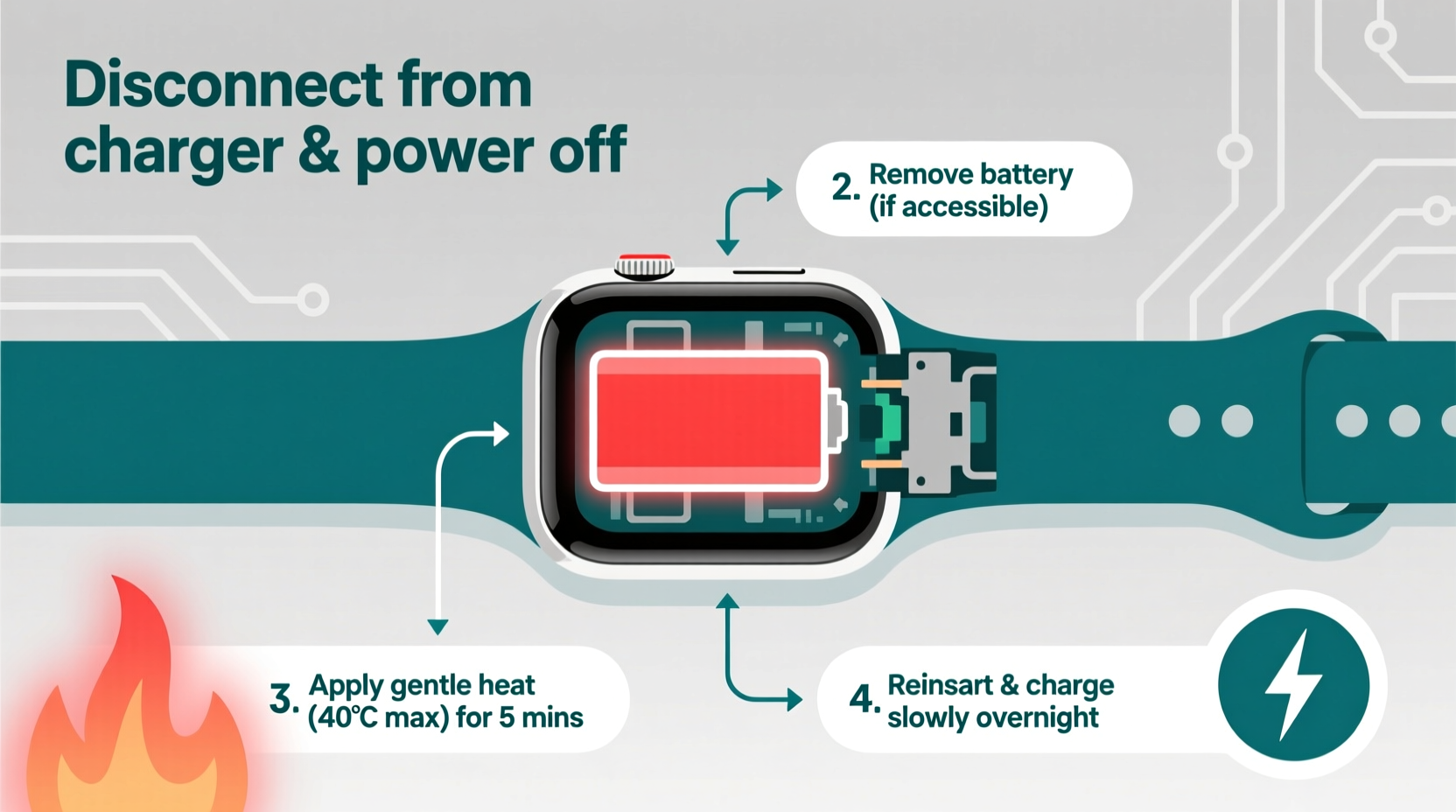 fitness tracker dead battery troubleshooting diagram