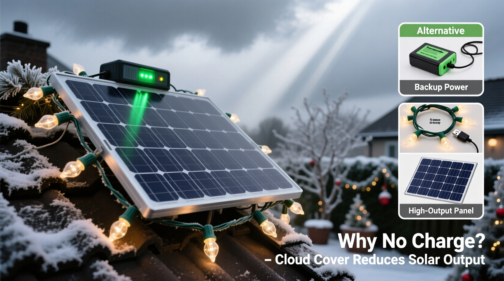 why does my solar christmas light not charge on cloudy days and alternatives