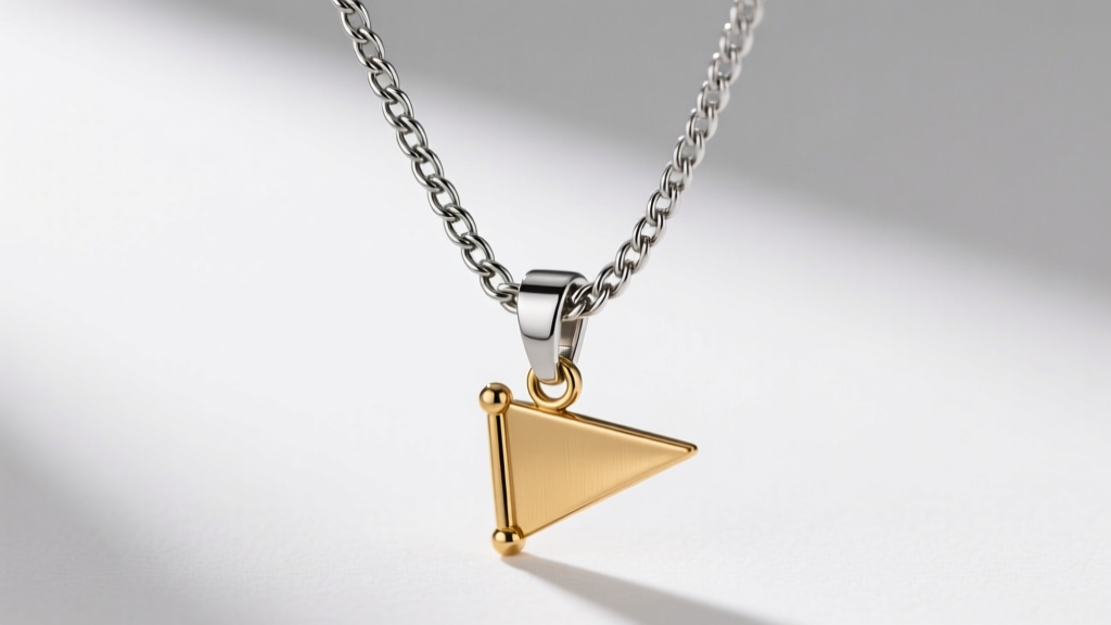 A 2.0mm stainless steel box chain threaded through a polished brass flag pendant bail, highlighting the secure lobster clasp.