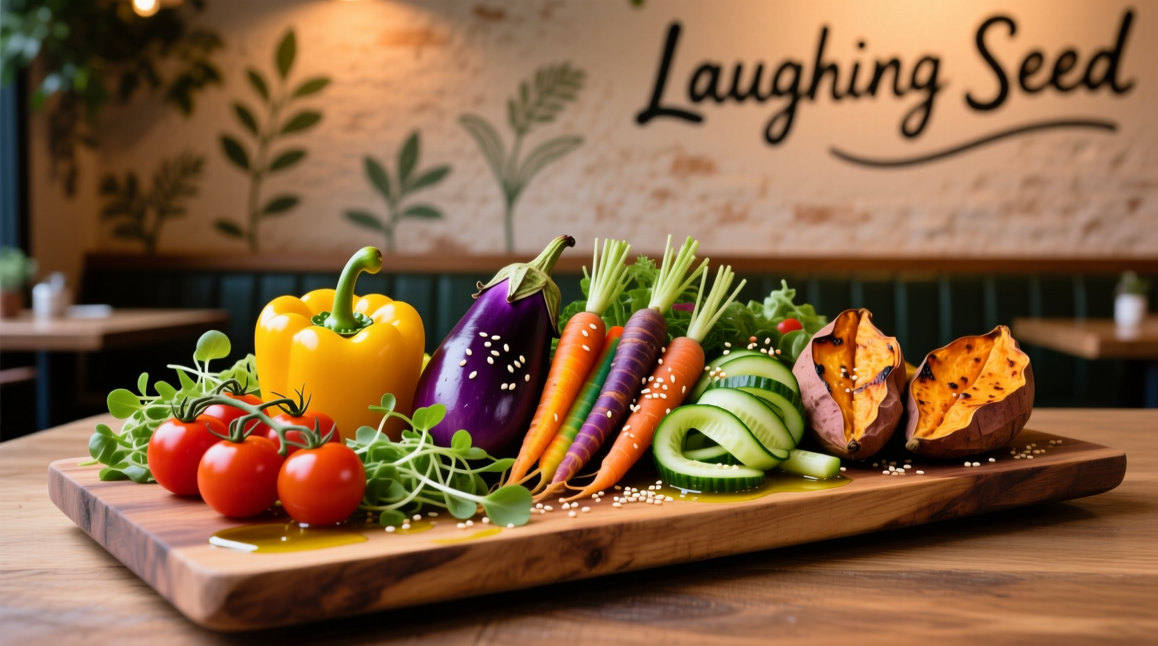 Colorful vegetarian platter at Laughing Seed restaurant