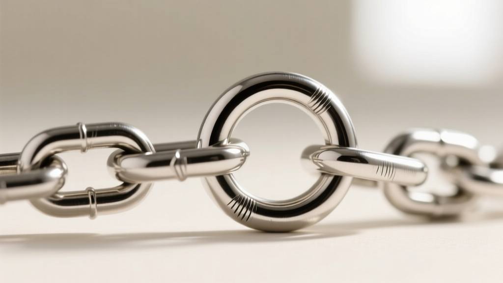 Macro photography of a thick 18-gauge rolo chain passing through a smoothly filed and soldered jump ring on a silver charm