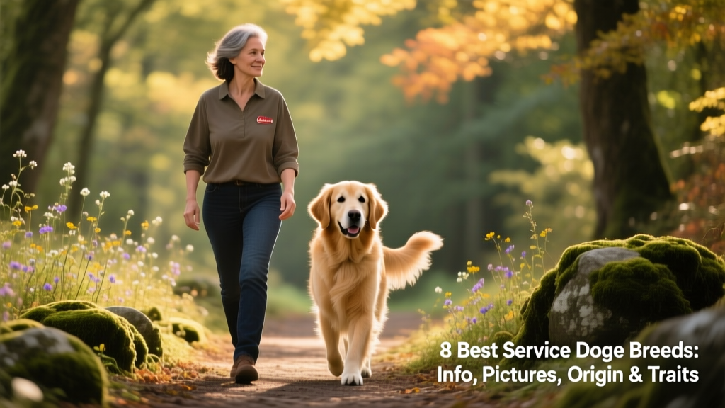 female owner walking her golden retriever dog on a pathway