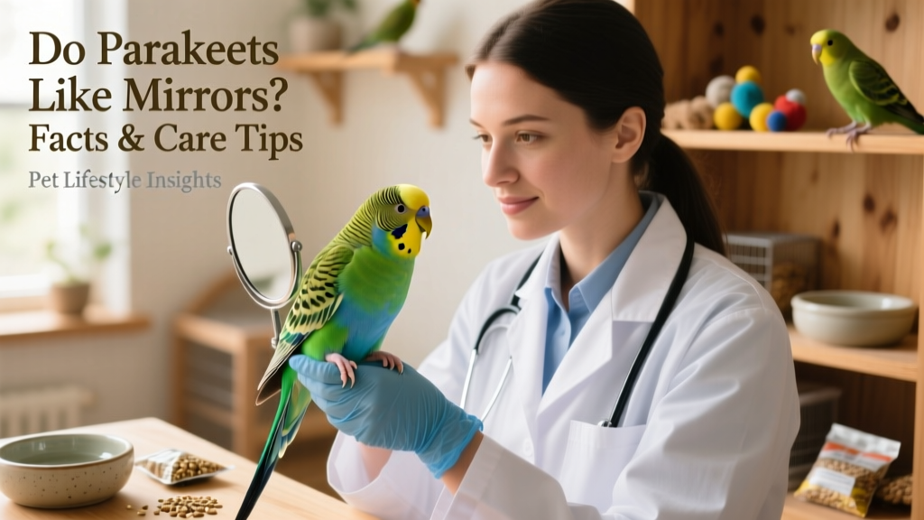 An avian veterinarian gently examining a parakeet during a wellness checkup