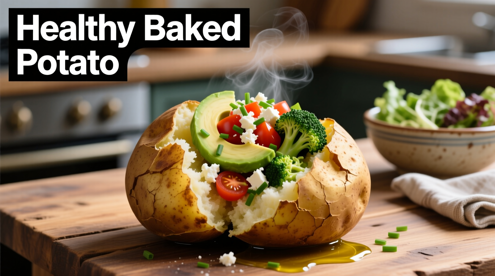 Baked potato with various healthy toppings