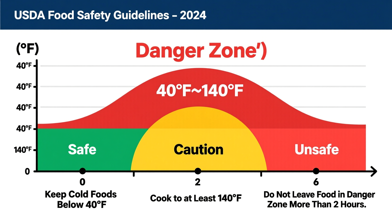 Temperature danger zone chart showing safe food handling ranges