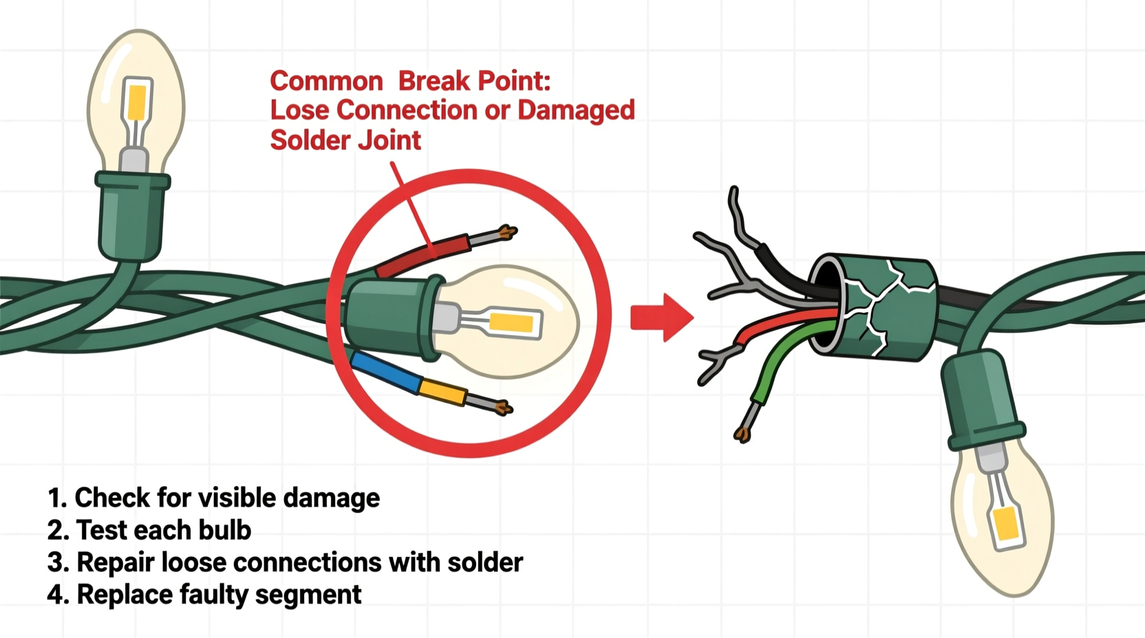 how to troubleshoot a broken section in a strand of christmas lights