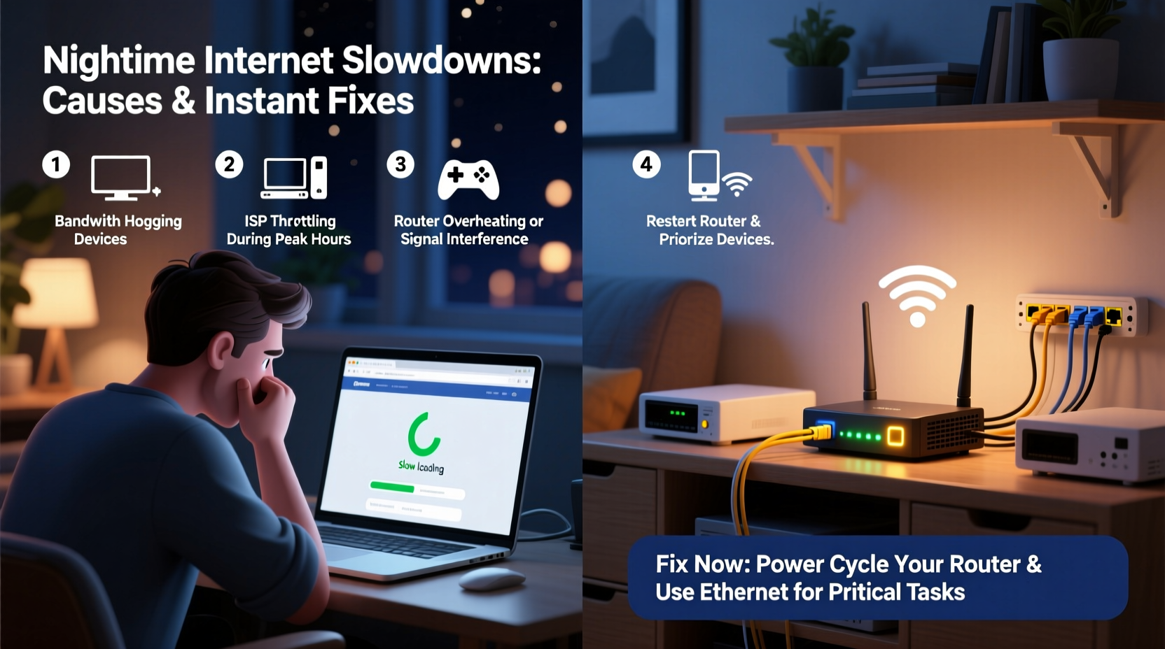 why does my internet slow down at night and how to fix it instantly