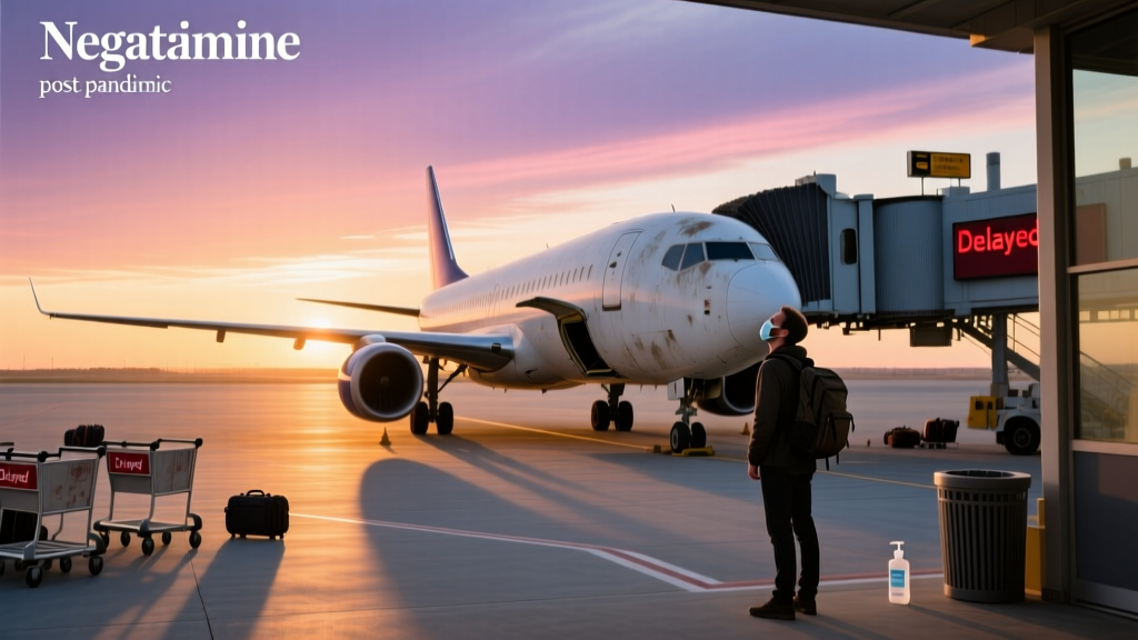 A solitary airplane at an airport during sunset