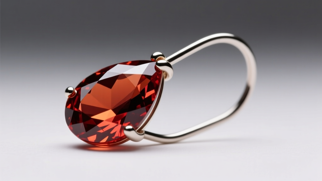 Macro shot of faceted carnelian teardrop beads on a 20-gauge niobium ear wire, illuminated by soft directional studio lighting