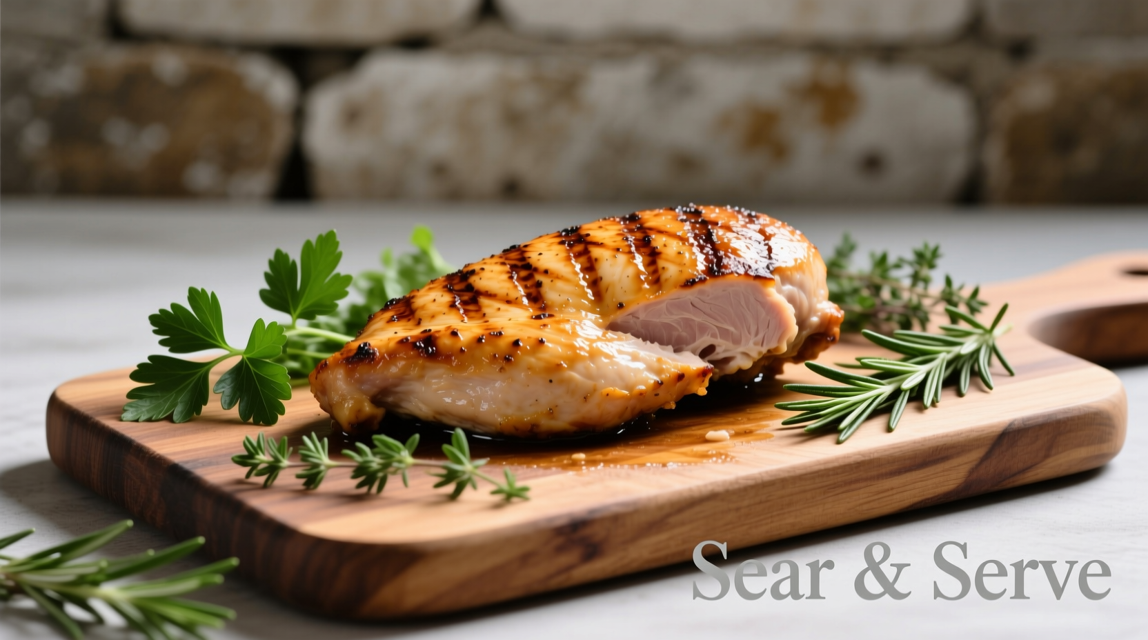 Perfectly seared chicken breast with herbs
