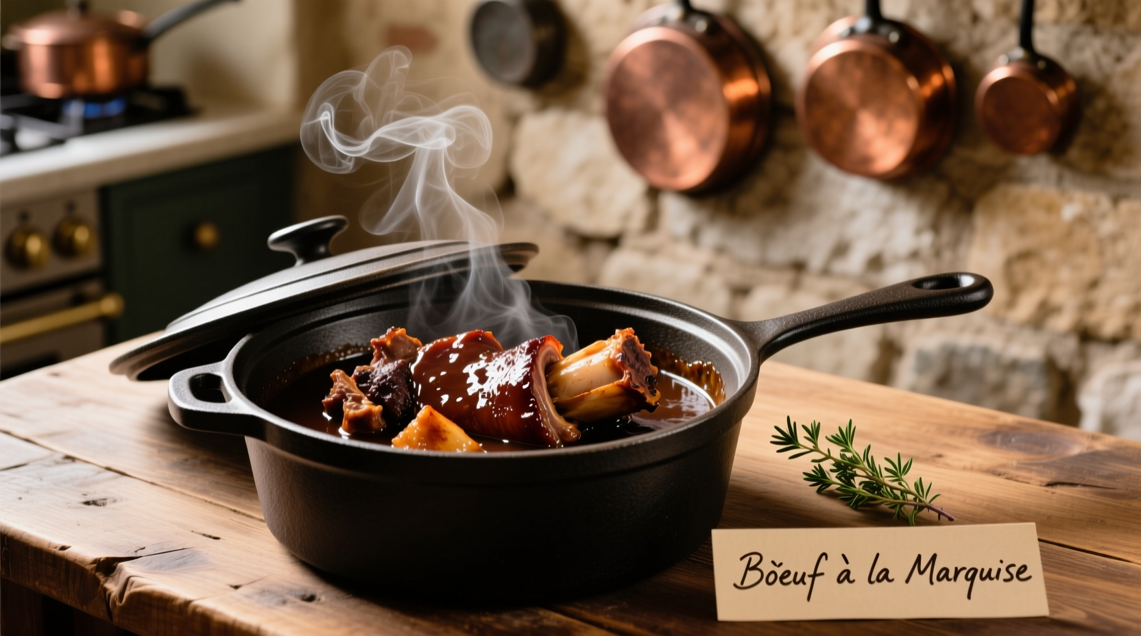 Perfectly braised oxtail in cast iron pot