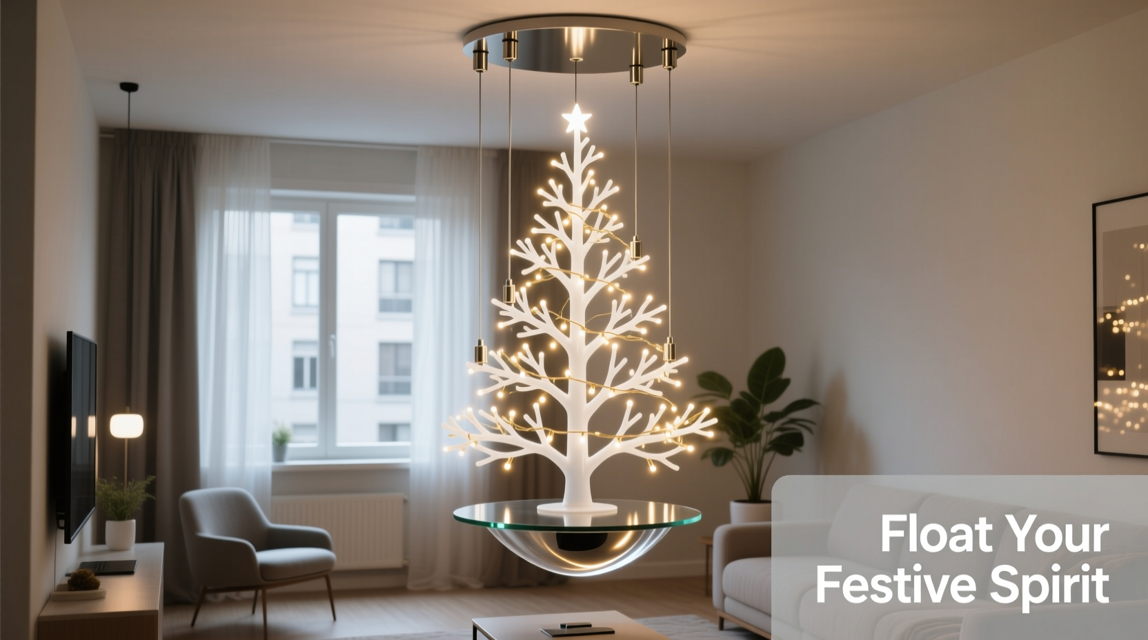 how to build a floating christmas tree display for apartments with no floor clearance