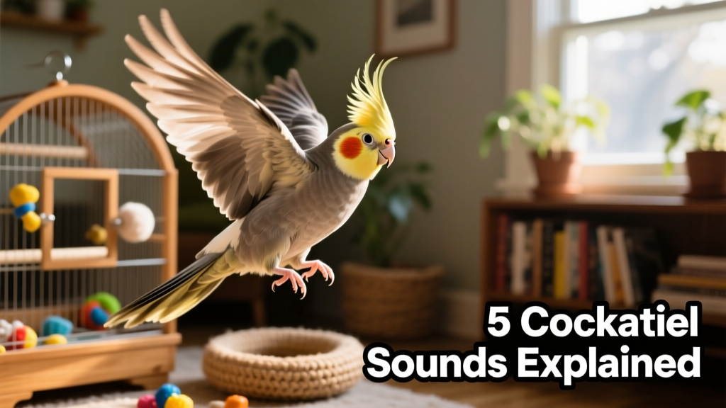 Cockatiel fluffing feathers and turning away slightly, displaying defensive body language