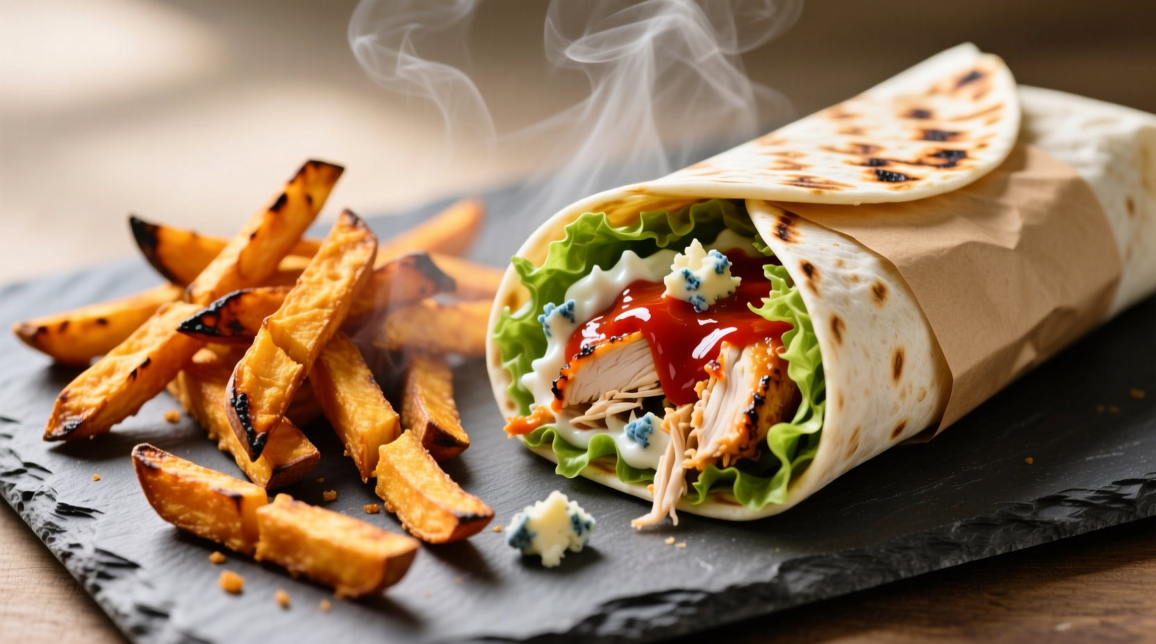 Perfect Buffalo Chicken Wrap and Sweet Potato Fries Recipe