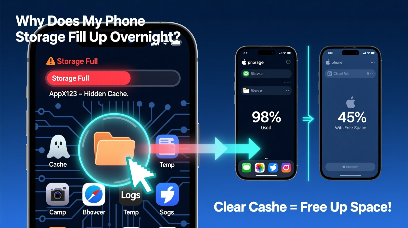 why does my phone storage fill up overnight hidden app cache explained