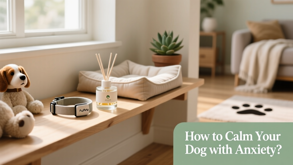 A FurPetVo calming collar and diffuser set placed neatly on a pet-friendly shelf