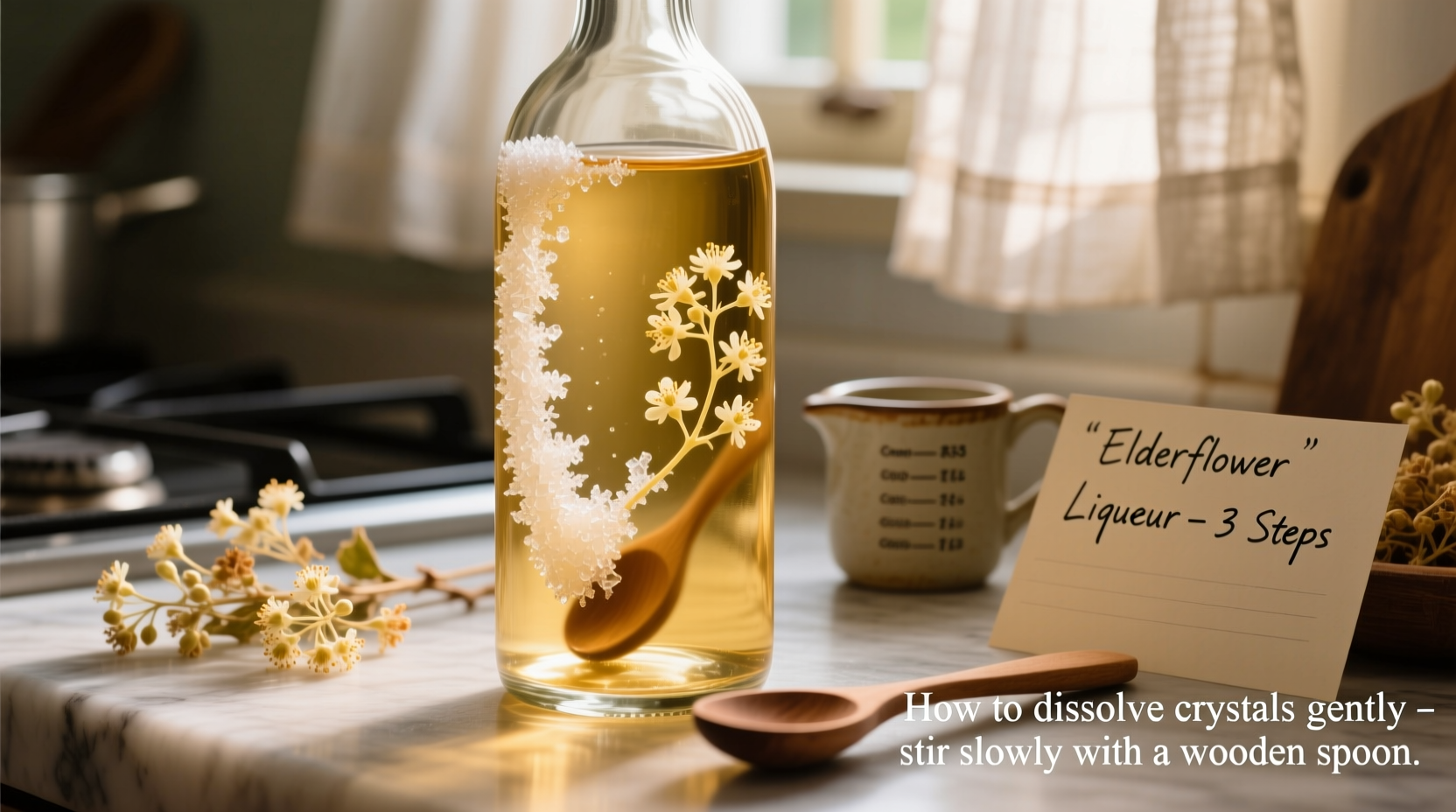 why does my homemade elderflower liqueur crystallize and how to dissolve gently