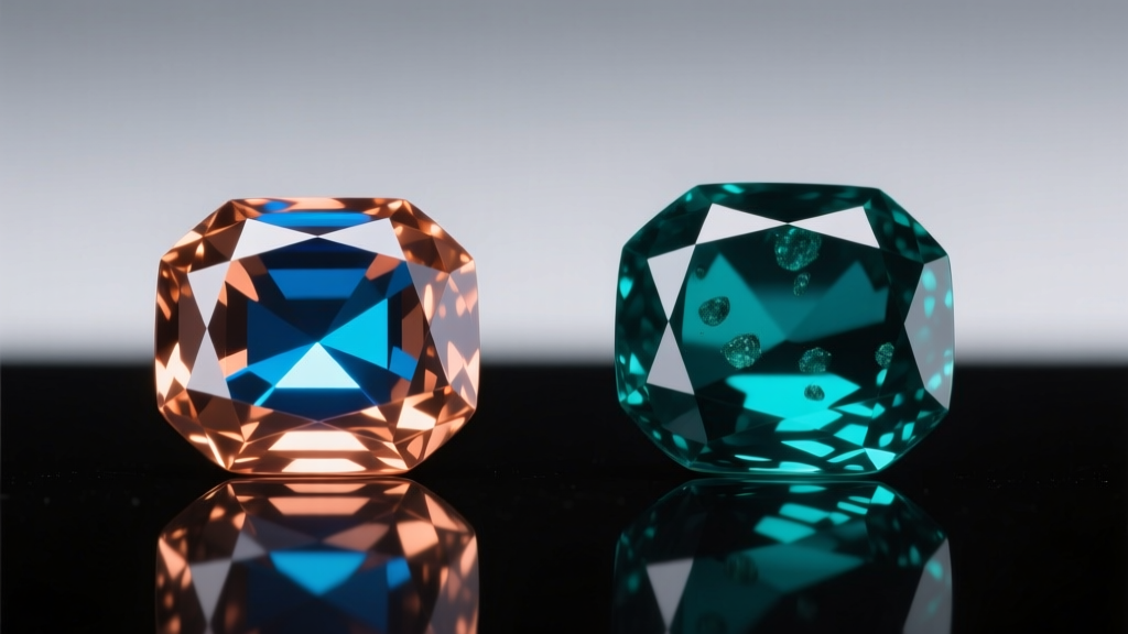 Gemological comparison of a neon copper-bearing Paraiba tourmaline and a deeper teal indicolite tourmaline under daylight