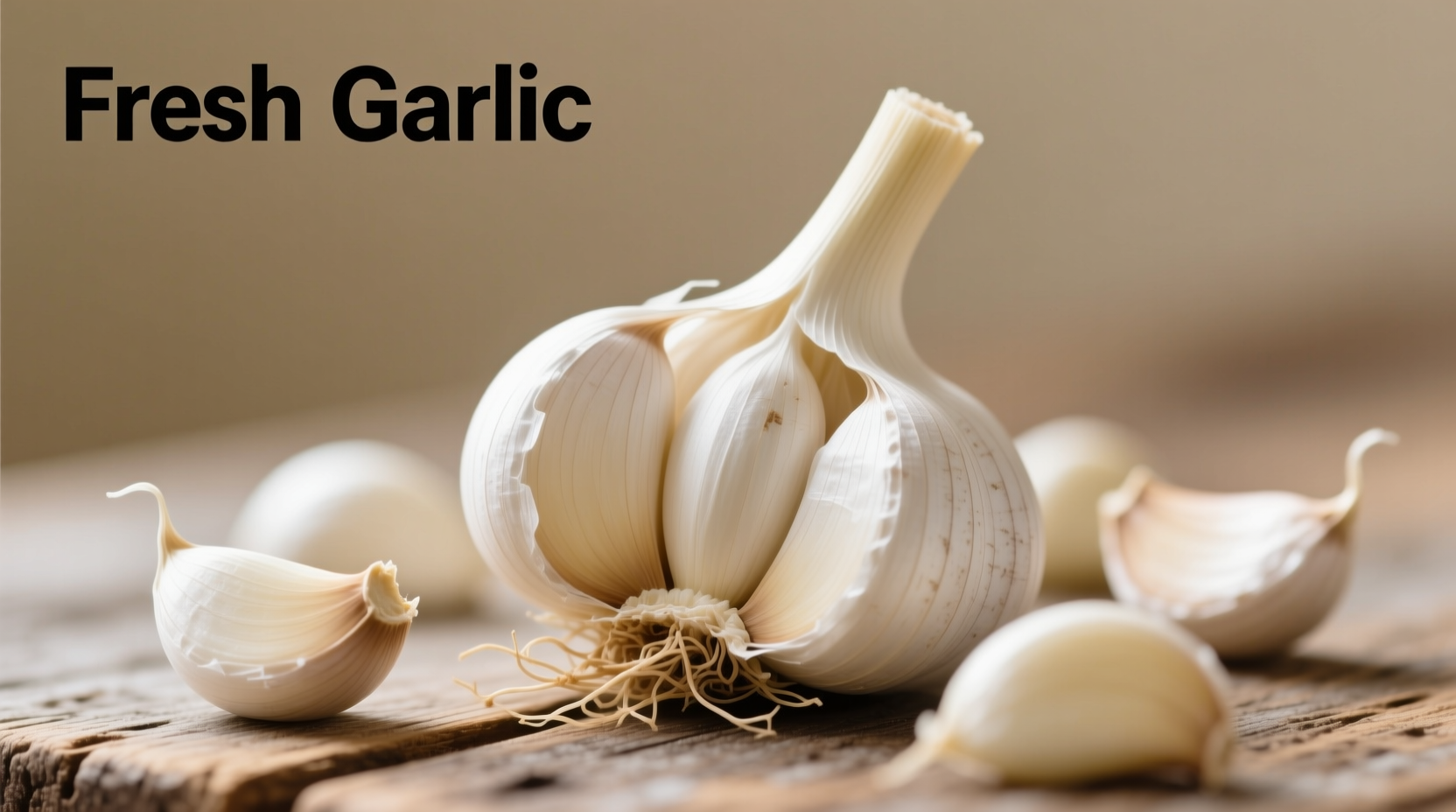 Fresh garlic head with cloves separated