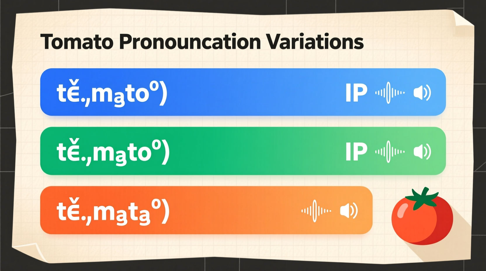 Phonetic chart showing tomato pronunciation differences