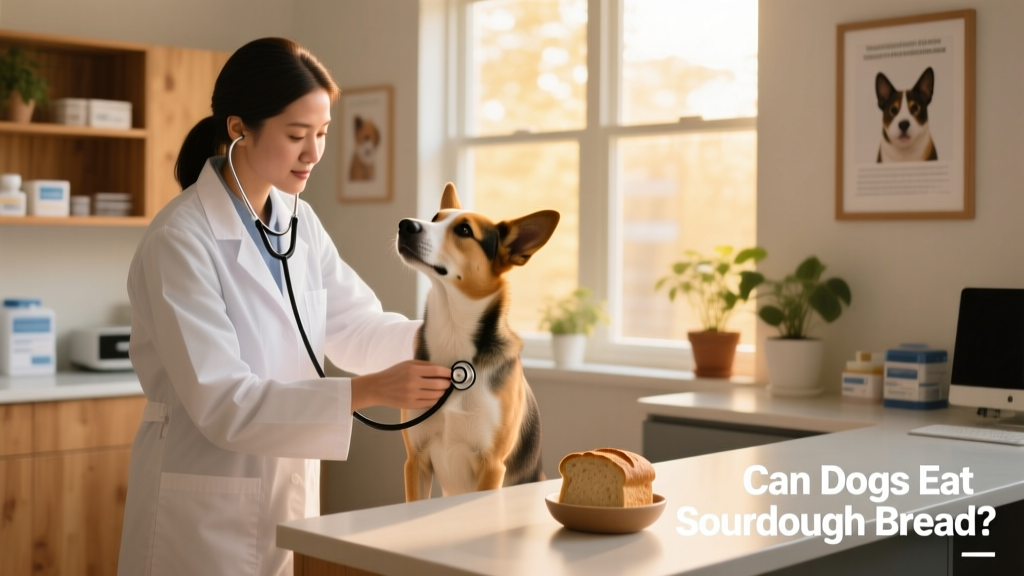 A veterinarian examining a dog in a clinic setting, with a stethoscope visible